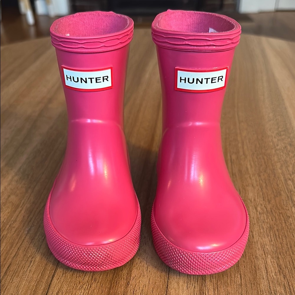 Hunter Pink Rain Boots Glossy Finish